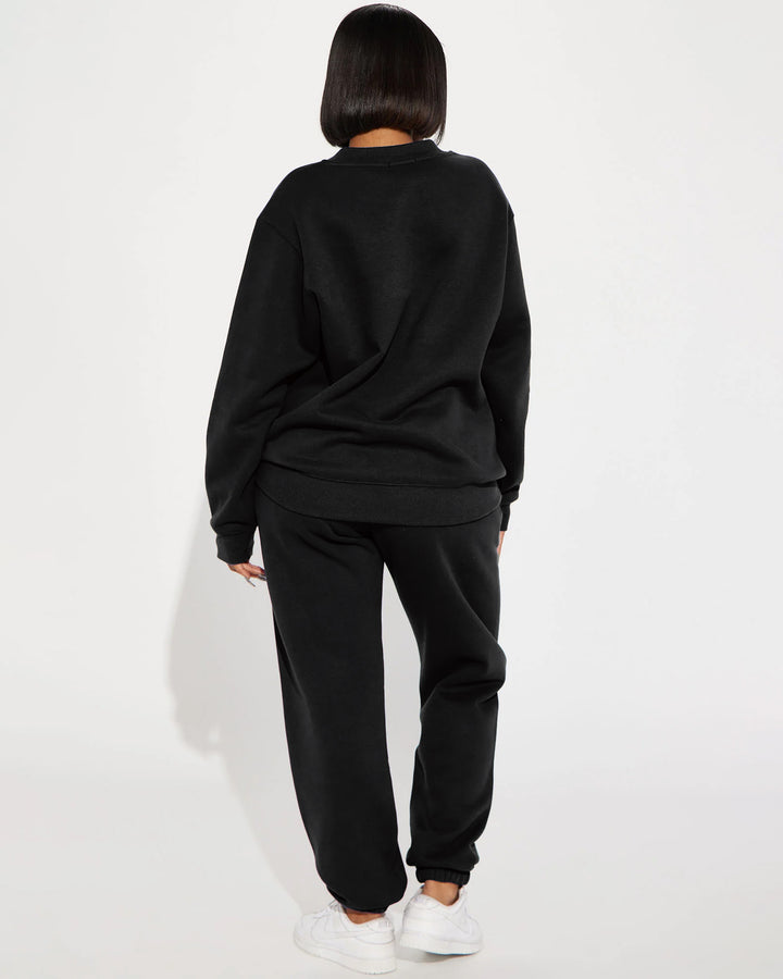 Cute Cartoon Bear Print Crew Neck Sweatshirt Two Pieces Set