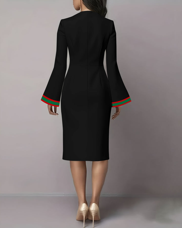 Simple Striped Flared Sleeves Mini Dresses