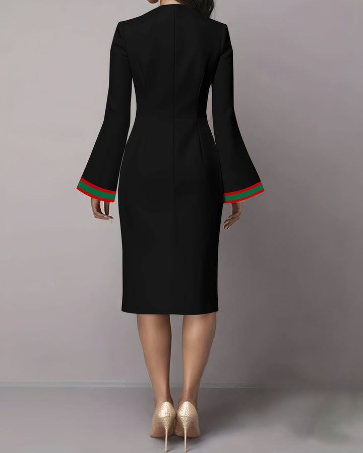 Simple Striped Flared Sleeves Mini Dresses
