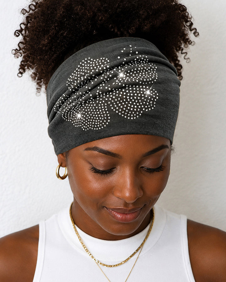 Wide Stretch Headband With Rhinestone Floral Decor
