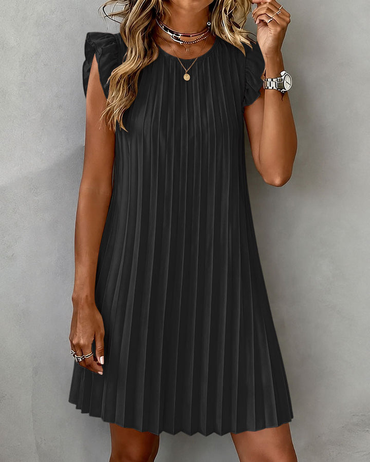 Ruffle Pleated Skirt Solid Elegant Dress