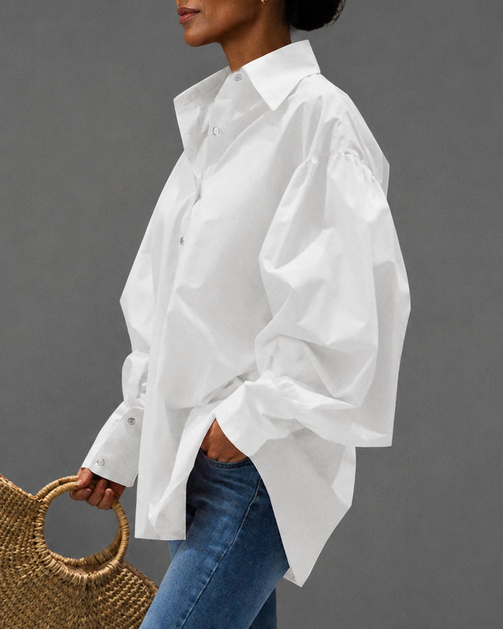 Lantern Sleeve Button-down Loose-fitting Stylish Shirt Blouse