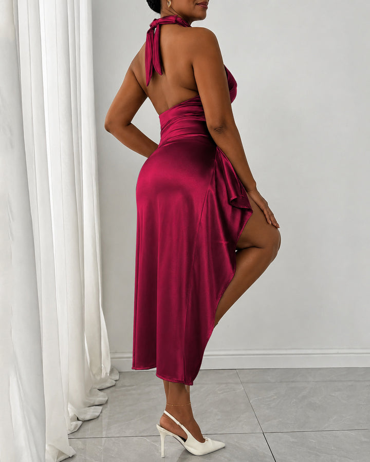 Women's Halter Neck High Slit Satin Dress
