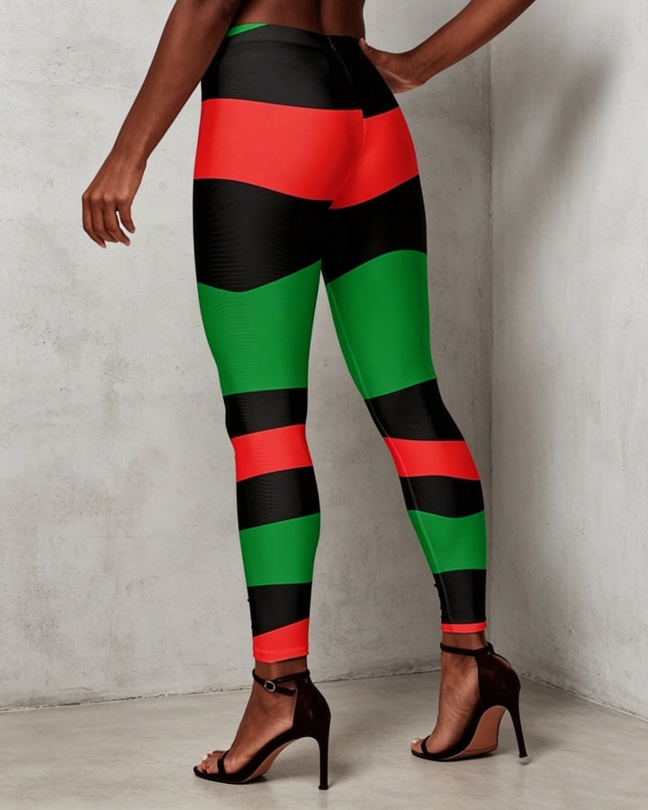 1865 Reggae Stripes Print High-waisted Fitted Stretchy Leggings