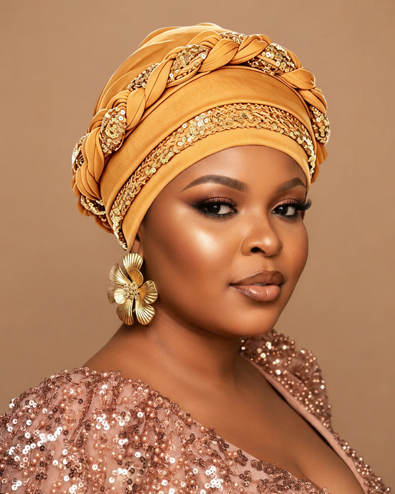 Gold Sequin Braid Turban Hat