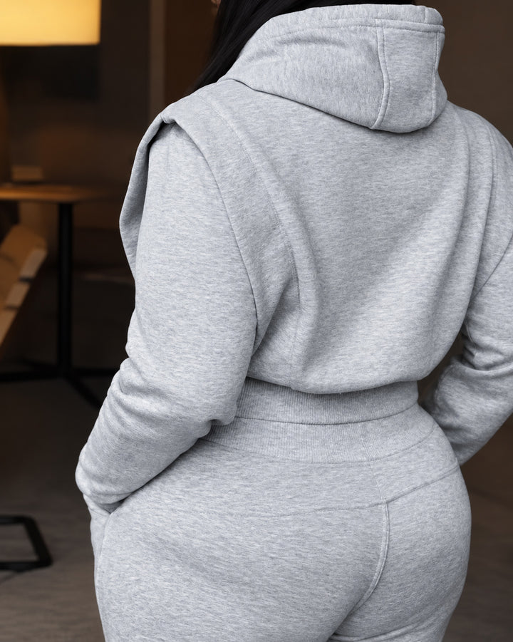 Women's 2 Piece Outfit Cropped Hoodie and Wide Leg Sweatpants Set Drawstring Waist Casual Tracksuit