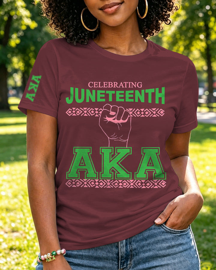 100% Cotton Celebrating Juneteenth AKA colors Crew Neck Short Sleeve Tshirt
