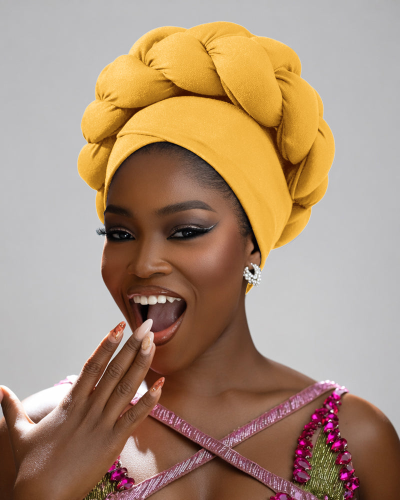 Solid Color Sponge Braid Turban Head Wrap