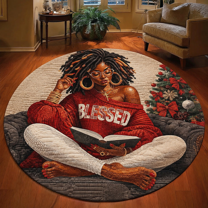 Cartoon Girl with Curly Hair Quilted Round Mat