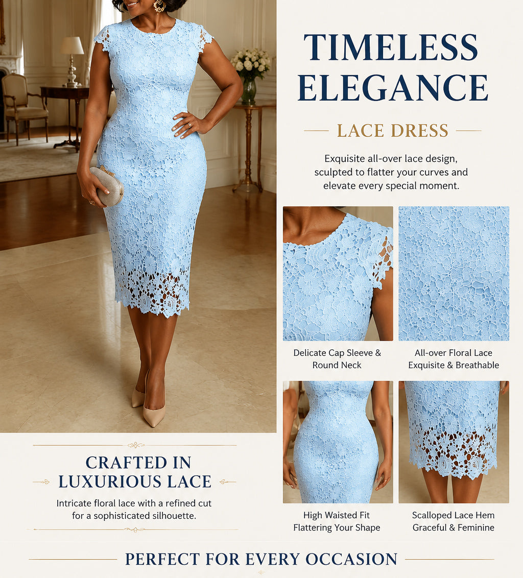 Womens  Crew Neck Lace Floral Dress Elegant Cocktail Evening Party Bodycon Dress