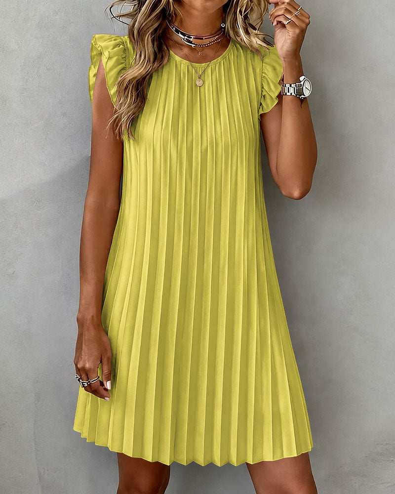 Ruffle Pleated Skirt Solid Elegant Dress