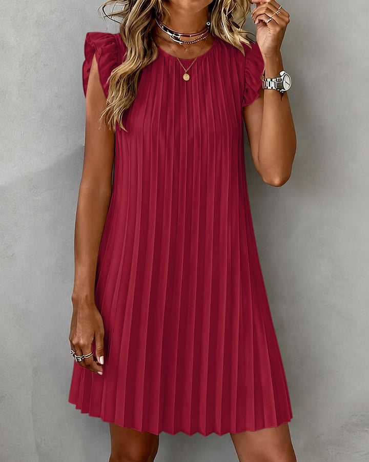 Ruffle Pleated Skirt Solid Elegant Dress