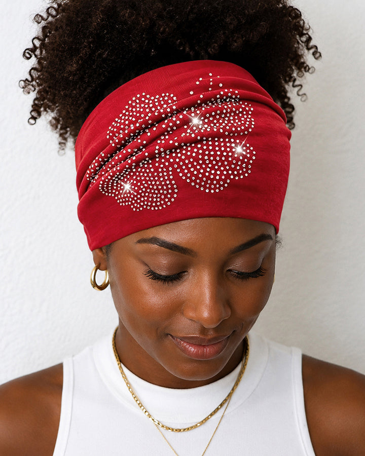 Wide Stretch Headband With Rhinestone Floral Decor