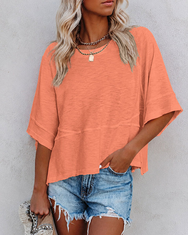 Panel Solid Color Flared Sleeve T-Shirt