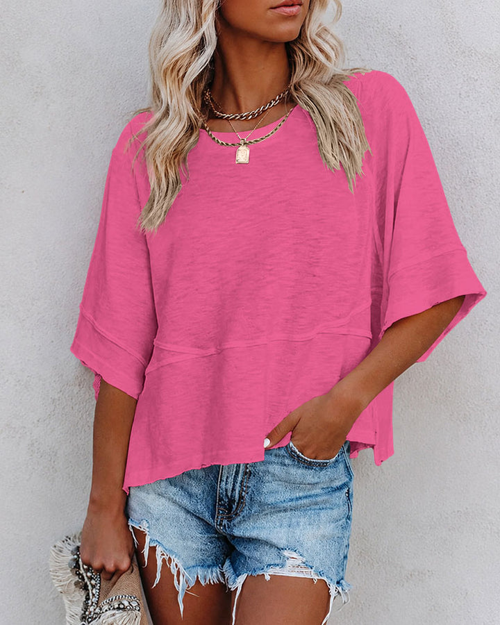 Panel Solid Color Flared Sleeve T-Shirt
