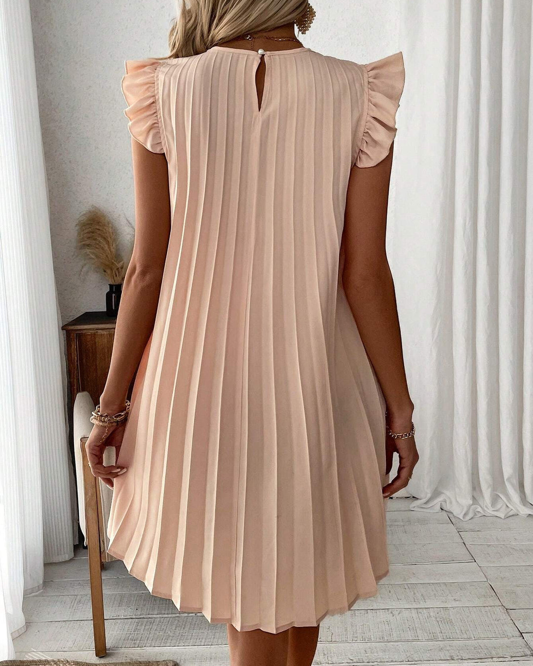 Ruffle Pleated Skirt Solid Elegant Dress