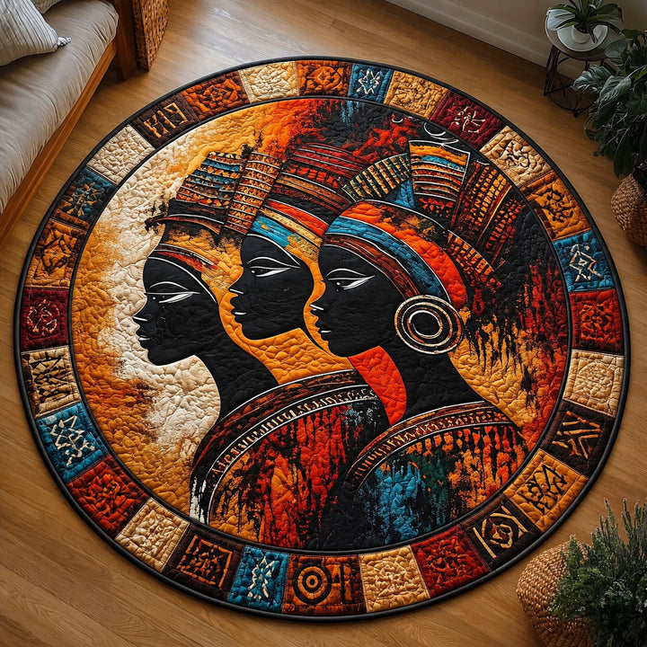 Beautiful Black Woman Quilted Round Mat