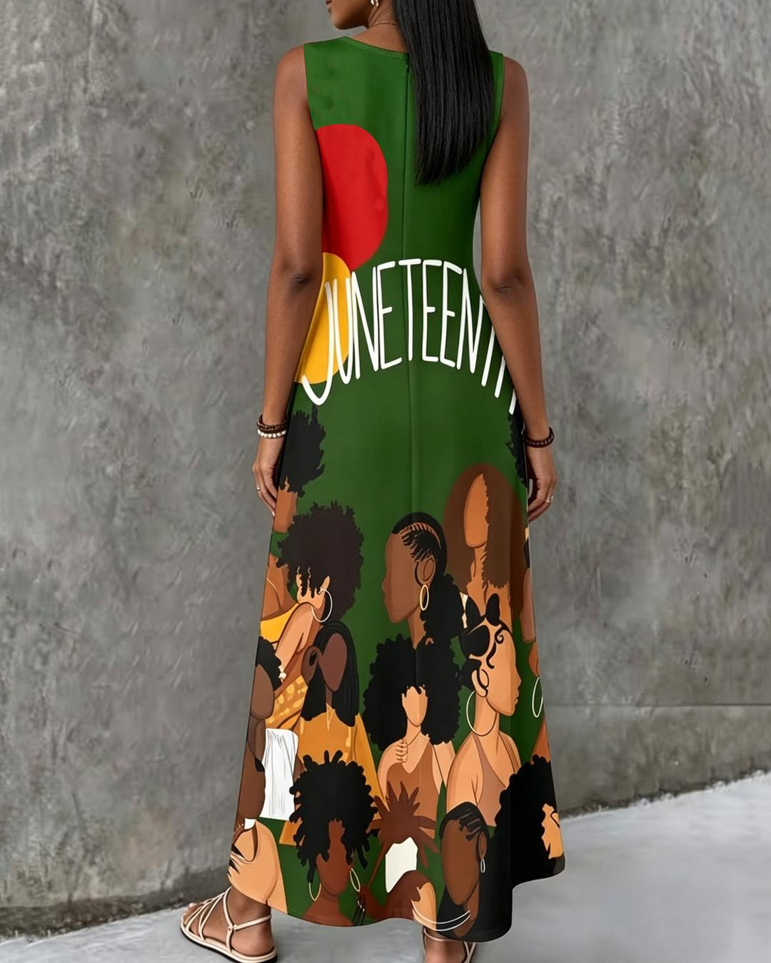 Juneteenth Women's Portrait Print Round Neck Pocket Casual Dress