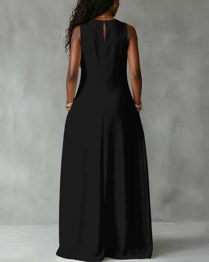 Striped Face Art Print Sleeveless Maxi Dress