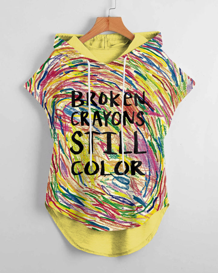 Multicolor Broken Crayons Still Color Drawstring Hooded Tee