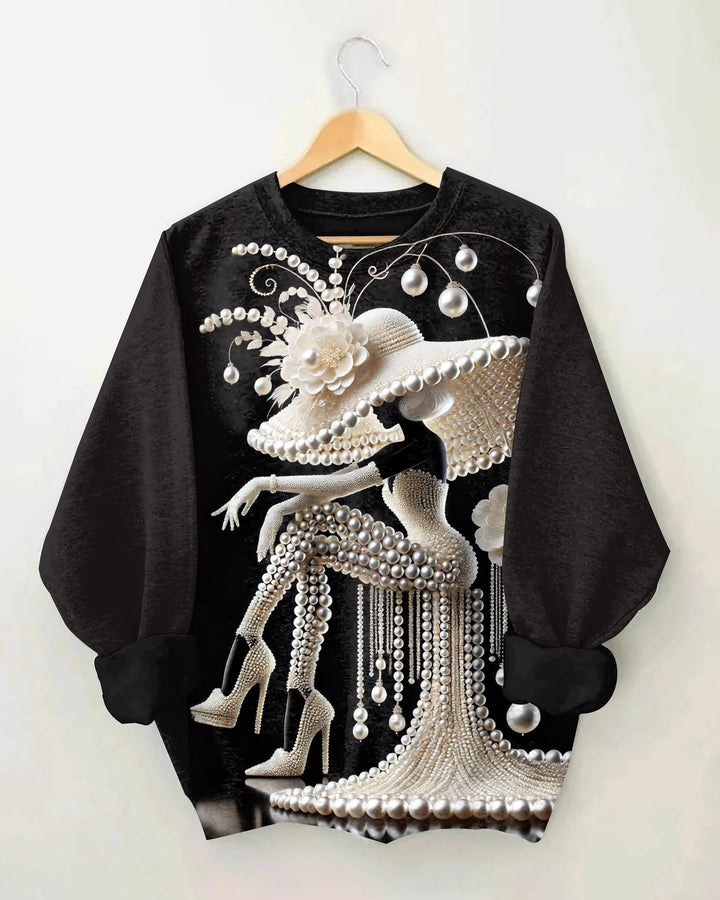 Pearl Flower Women Crewneck Long Sleeve Sweatshirt