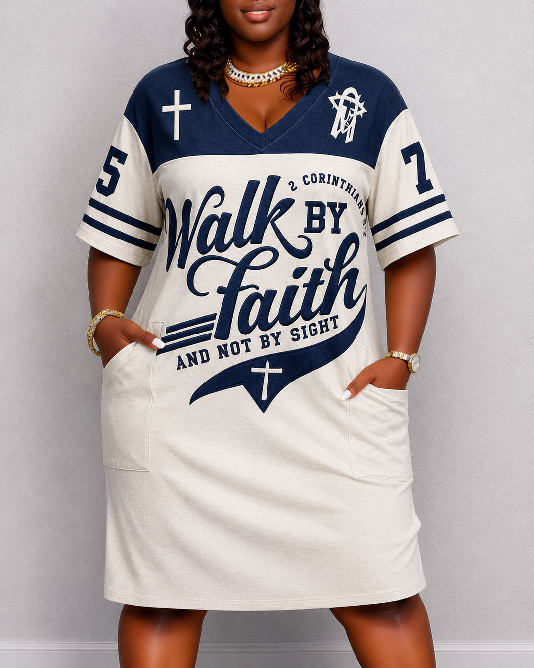 Walk By Faith And Not By Sight Print Pocket Casual Dress