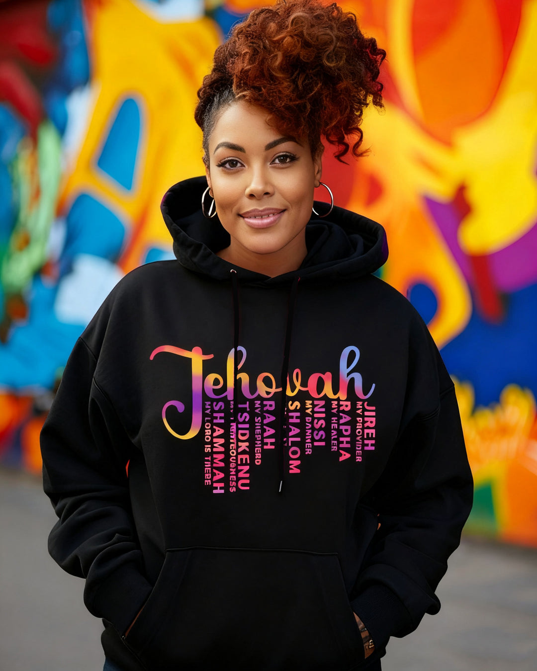 Names of God Letter Long-sleeved Hoodies