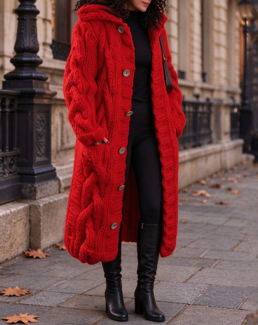 Women's Chunky Cable Knit Oversized Long Sleeve Button Down Cardigan