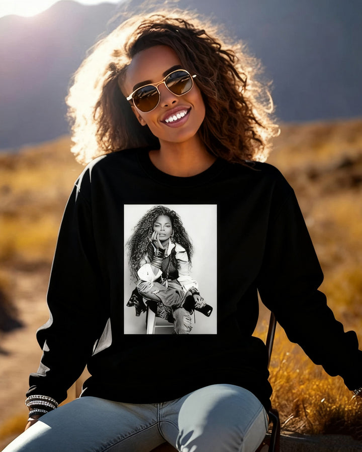 Janet Music Jackson Graphic Crewneck Long Sleeve Sweatshirt
