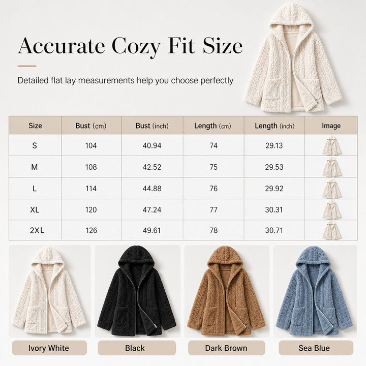 Women's Hooded Sherpa Fleece Full Zip Cable Textured Jacket