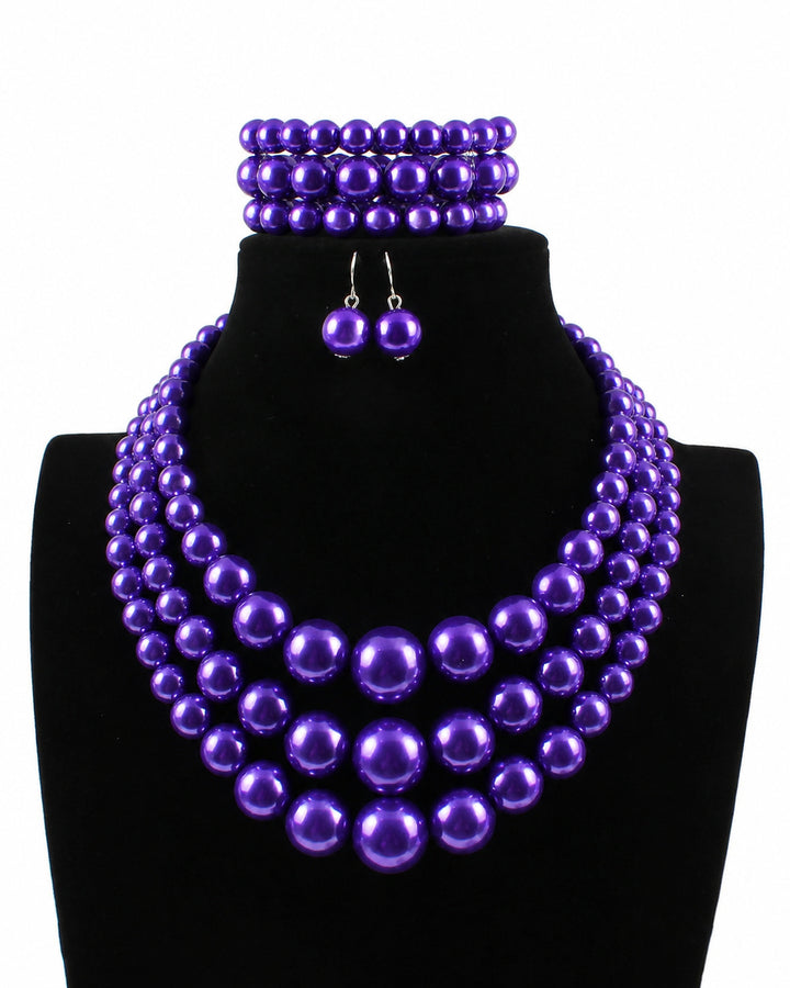 3pcs/set Elegant Imitation Pearl Multilayer Necklace Party Jewelry Set