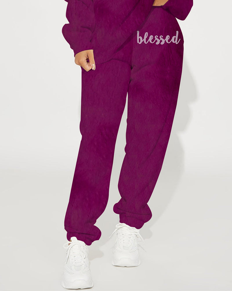 Tie Dye Blessed & Grateful Print Long Sleeve Sweatshirt Two Pieces Set