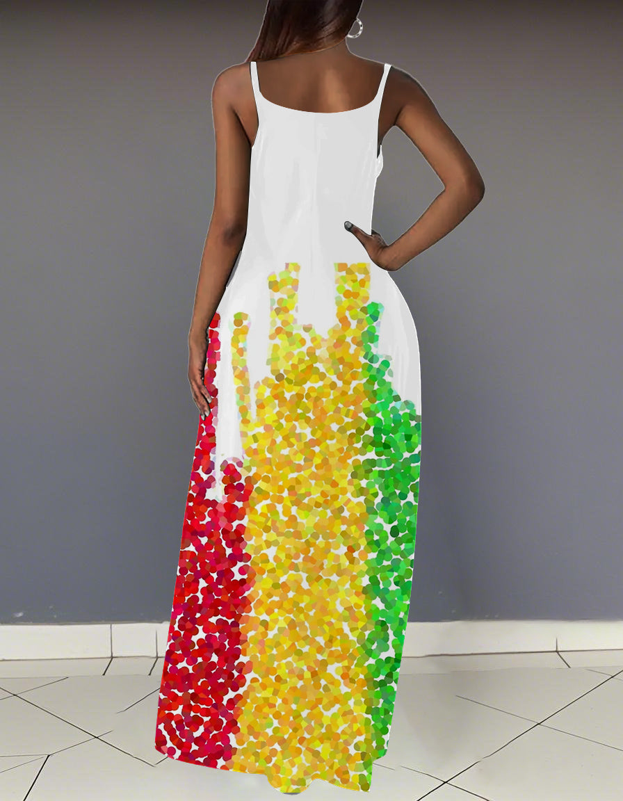 Sling Reggae Juneteenth Polka Dot Contrast Pocket Maxi Dress