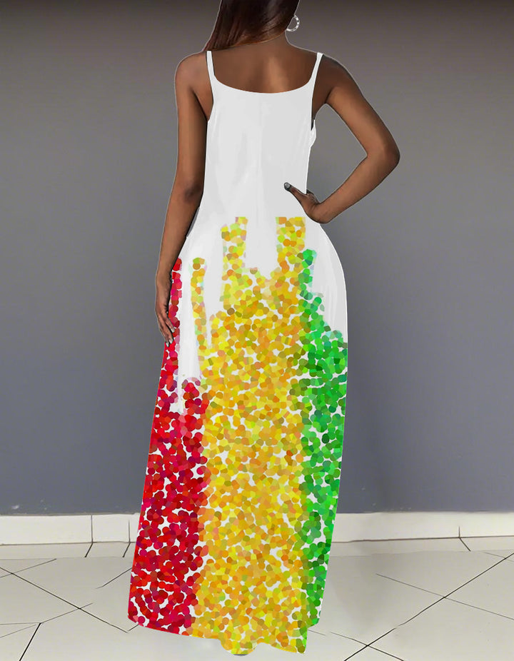 Sling Reggae Juneteenth Polka Dot Contrast Pocket Maxi Dress