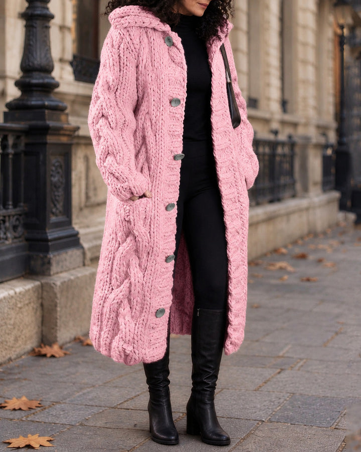 Women's Chunky Cable Knit Oversized Long Sleeve Button Down Cardigan