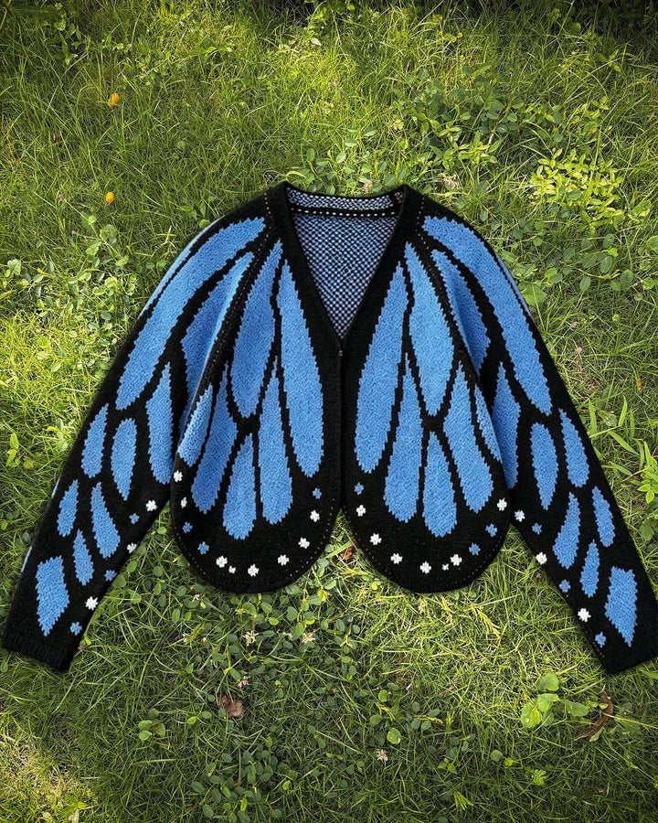 Women's Trendy Butterfly Wings Knit Cardigan, Front Open V Neck, Bat Sleeve Short Design