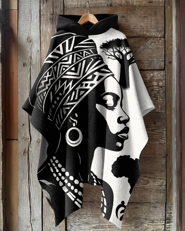 African Women Fleece Hooded Loose Cape