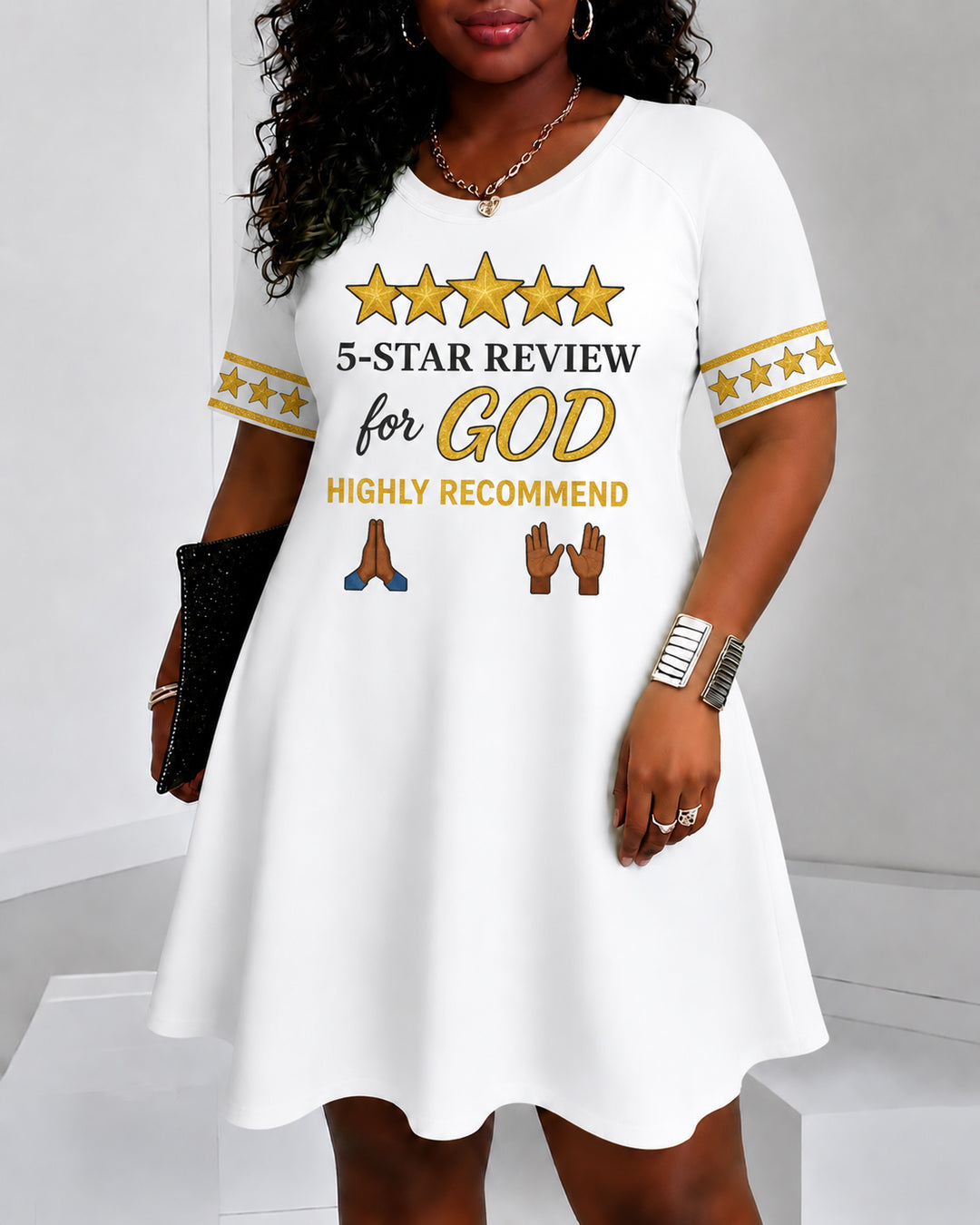 5-Star Review for God Print Round Neck Mini Casual Dress
