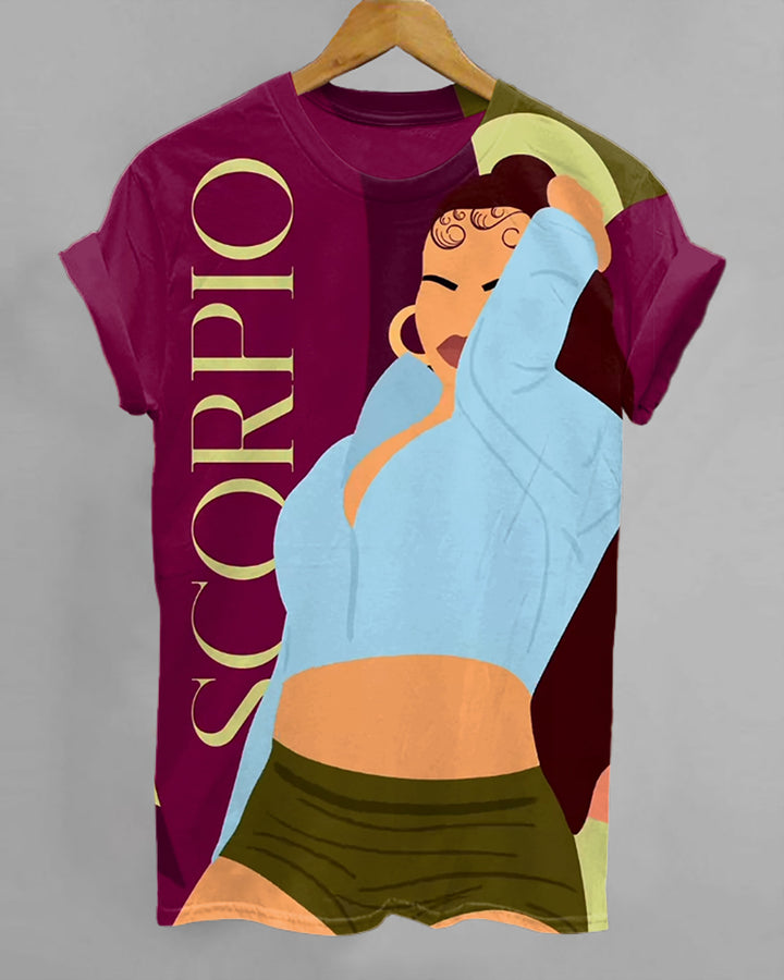Scorpio Cartoon Illustrations Print Crew Neck Short Sleeve Tshirt