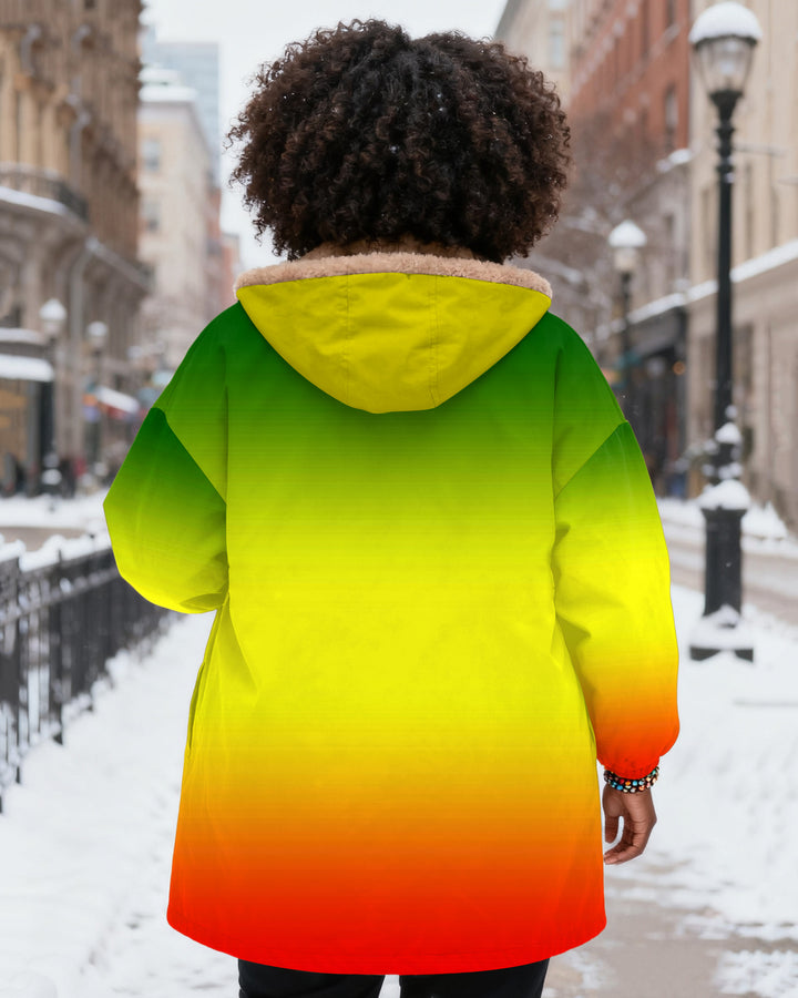 Reggae Gradient Color Long Sleeve Zip-Up Fleece Long Hoodies