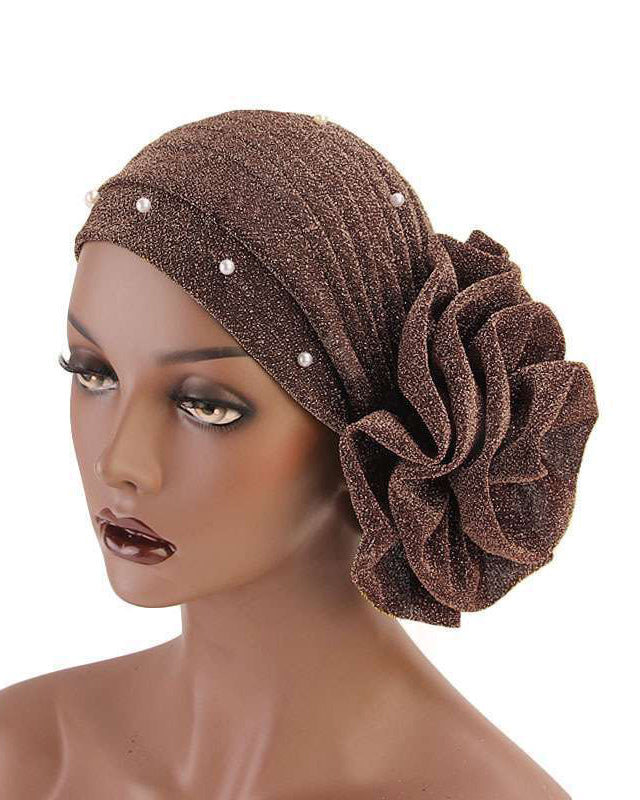 Pearl Pre Tied Flower Turban Hat Stylish Shimmering