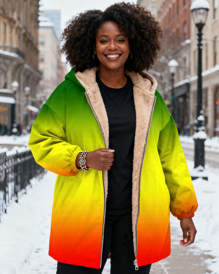 Reggae Gradient Color Long Sleeve Zip-Up Fleece Long Hoodies