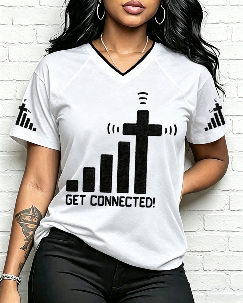 Fun Cross Print V-neck Short Sleeve Tshirt