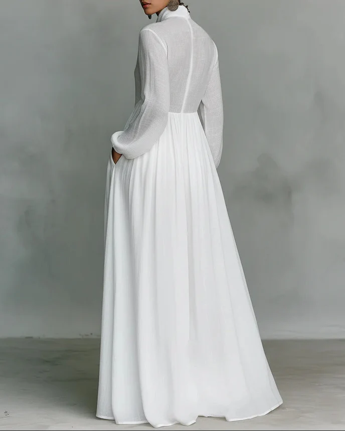 Long-sleeved Waist Slimming A- Line Long Skirt Elegant Holiday Even