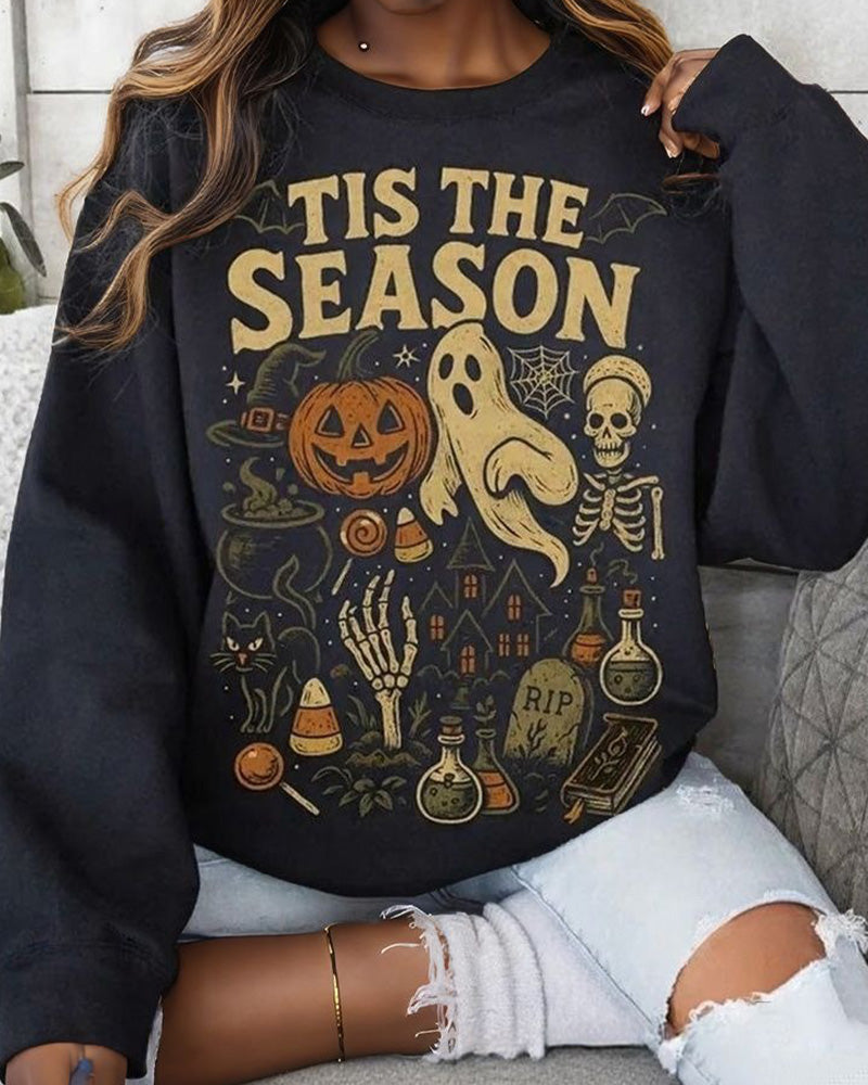 Retro Halloween Cotton Long Sleeve Sweatshirt