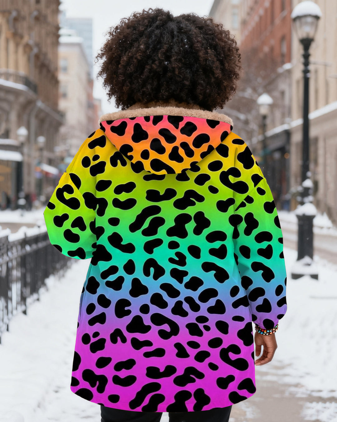Colorful Leopard Print Long Sleeve Zip-Up Fleece Long Hoodies