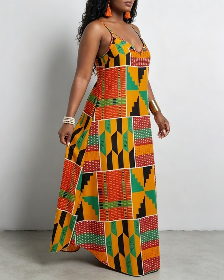 Sling Classic Black Culture Ankara Print Pocket Maxi Dress