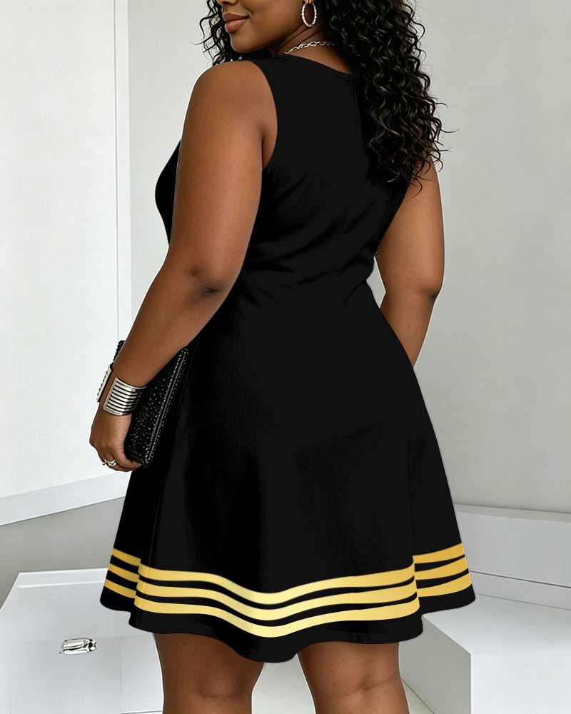 Reggae-colored African Map Round Neck Sleeveless Mini Casual Dress