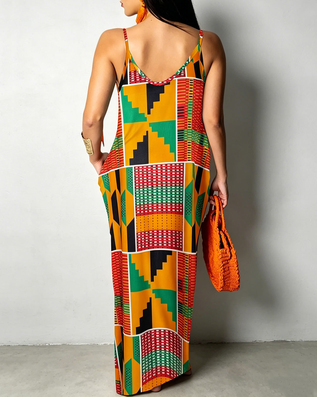 Sling Classic Black Culture Ankara Print Pocket Maxi Dress