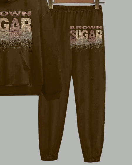 Brown Suger Long Sleeve Hoodie Two Pieces Set